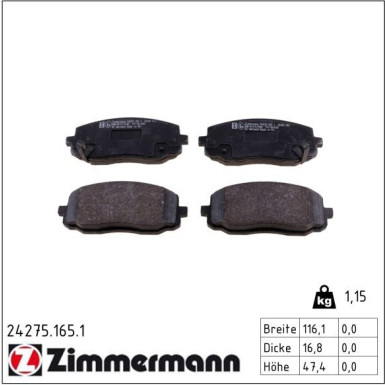 ZIMMERMANN Bremsbeläge 24275.165.1 ZIMMERMANN Bremsbeläge 24275.165.1