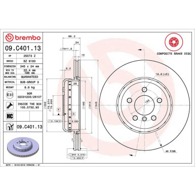 11 482 093 Brembo PREMIUM HA zweiteilig 09.C401.13 11 482 093 Brembo PREMIUM HA zweiteilig 09.C401.13