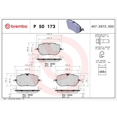 BREMBO Bremsbelagsatz, Scheibenbremse P 50 173
