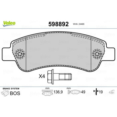 VALEO Bremsbeläge 598892 VALEO Bremsbeläge 598892