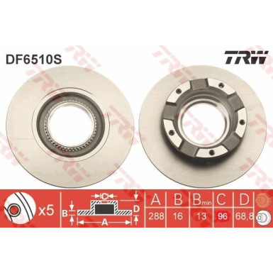 51 482 025 Bremsscheibe HA FORD Transit, Tourneo 12 TRW SINGLE DF6510S 51 482 025 Bremsscheibe HA FORD Transit, Tourneo 12 TRW SINGLE DF6510S
