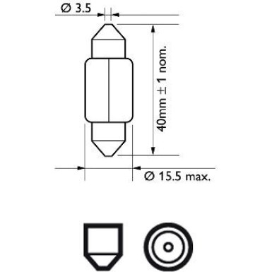 Glühlampenrohr 12V/15W 15,5X41mm C15W Sv8,5-8 (Ohne Ece) 12850CP Glühlampenrohr 12V/15W 15,5X41mm C15W Sv8,5-8 (Ohne Ece) 12850CP