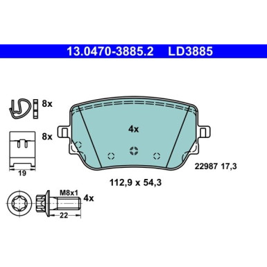 Bremsbelagsatz, Scheibenbremse ATE Ceramic 13.0470-3885.2 Bremsbelagsatz, Scheibenbremse ATE Ceramic 13.0470-3885.2