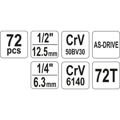 Steckschlüsselsatz M 1/2 + 1/4 72-Tlg YT-38782