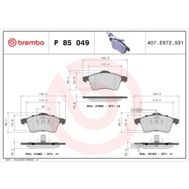 BREMBO Bremsklötze VA P 85 049 BREMBO Bremsklötze VA P 85 049