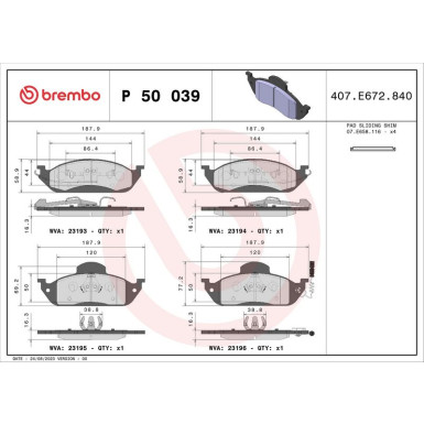 BREMBO Bremsklötze VA P 50 039 BREMBO Bremsklötze VA P 50 039
