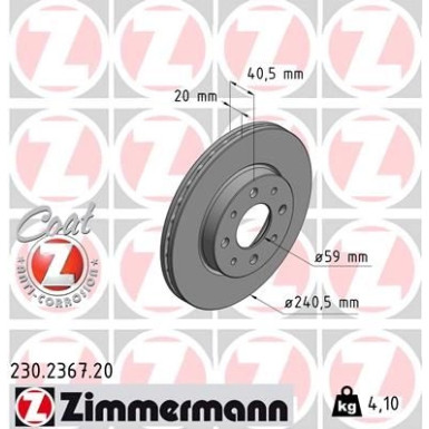 ZIMMERMANN Bremsscheibe 230.2367.20 ZIMMERMANN Bremsscheibe 230.2367.20
