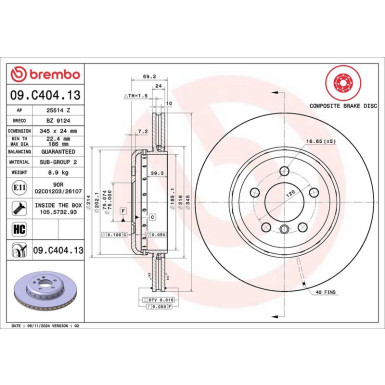 11 482 082 Brembo PREMIUM HA zweiteilig 09.C404.13 11 482 082 Brembo PREMIUM HA zweiteilig 09.C404.13