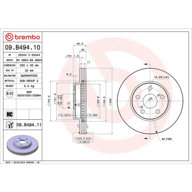 82 481 148 Bremsscheibe VA 09.B494.11 82 481 148 Bremsscheibe VA 09.B494.11