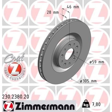 ZIMMERMANN Bremsscheibe 230.2380.20 Coat Z ZIMMERMANN Bremsscheibe 230.2380.20 Coat Z