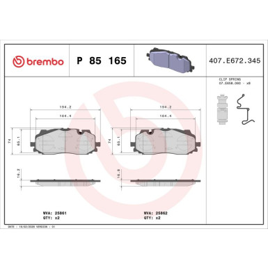 BREMBO Bremsklötze VA P 85 165 BREMBO Bremsklötze VA P 85 165