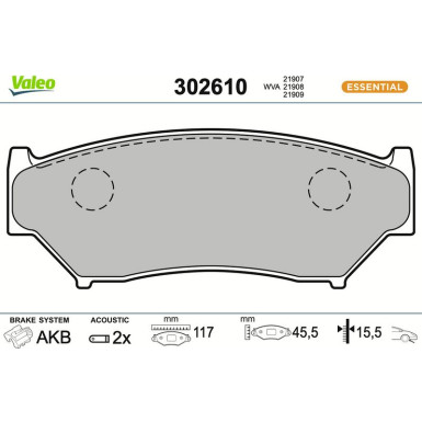 VALEO Bremsbeläge 302610 ESSENTIAL VALEO Bremsbeläge 302610 ESSENTIAL