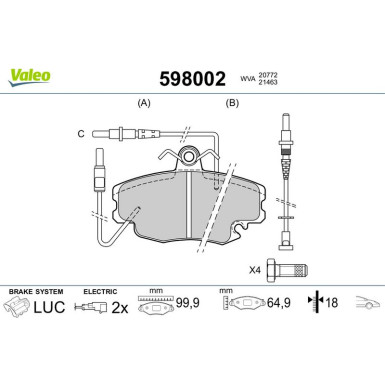 VALEO Bremsbeläge 598002 VALEO Bremsbeläge 598002