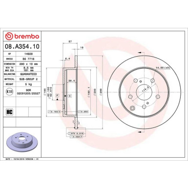 82 482 032 Bremsscheibe HA 08.A354.10 82 482 032 Bremsscheibe HA 08.A354.10