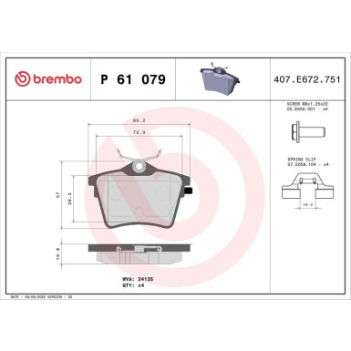 BREMBO Bremsklötze HA CITROEN C5 PEUGEOT 407, 607 04-11 PRIME LINE P 61 079