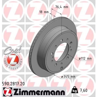82 482 165 Bremsscheibe HA 590.2817.20 82 482 165 Bremsscheibe HA 590.2817.20