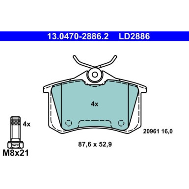Bremsbelagsatz Audi T. A4/A6/Tt 97-08 Keramik ATE Ceramic 13.0470-2886.2 Bremsbelagsatz Audi T. A4/A6/Tt 97-08 Keramik ATE Ceramic 13.0470-2886.2