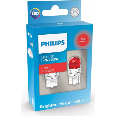 LED W21/5W 12V 2.5/0.5W Ultinon Pro6000 Red Intense SI NOECE 2 Stück Philips Ultinon Pro6000 LED-SI 11066RU60X2
