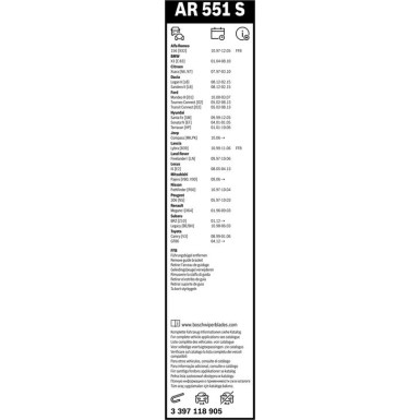 Bosch Scheibenwischer Aerotwin AR551S BOSCH AeroTwin 3397118905 Bosch Scheibenwischer Aerotwin AR551S BOSCH AeroTwin 3397118905