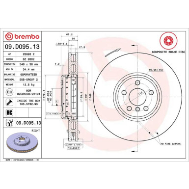 11 481 130 Brembo Premium VA zweiteilig 09.D095.13 11 481 130 Brembo Premium VA zweiteilig 09.D095.13