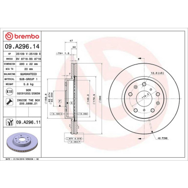 40 481 047 Bremsscheibe VA 09.A296.11 40 481 047 Bremsscheibe VA 09.A296.11
