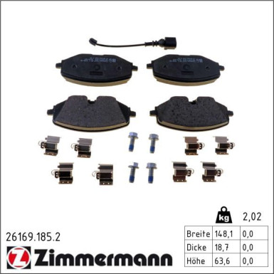 ZIMMERMANN Bremsbelagsatz, Scheibenbremse 26169.185.2 ZIMMERMANN Bremsbelagsatz, Scheibenbremse 26169.185.2