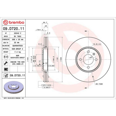 Bremsscheibe VA 09.D720.11 Bremsscheibe VA 09.D720.11
