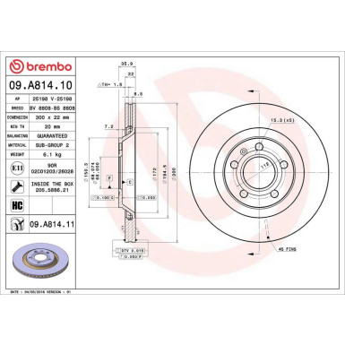 12 482 034 Bremsscheibe HA 09.A814.11 12 482 034 Bremsscheibe HA 09.A814.11