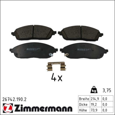 ZIMMERMANN Bremsbelagsatz, Scheibenbremse 26742.190.2 ZIMMERMANN Bremsbelagsatz, Scheibenbremse 26742.190.2