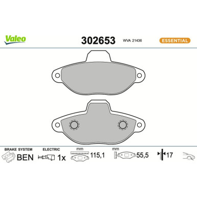 VALEO Bremsbeläge 302653 ESSENTIAL VALEO Bremsbeläge 302653 ESSENTIAL