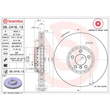 11 481 106 Brembo PREMIUM VA zweiteilig 09.C416.13 11 481 106 Brembo PREMIUM VA zweiteilig 09.C416.13