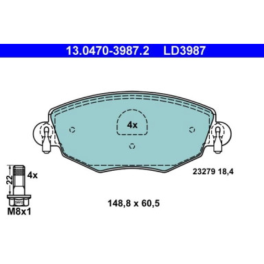Bremsbelagsatz Ford P. Mondeo 1.8-3.0 00-07 Keramik ATE Ceramic 13.0470-3987.2 Bremsbelagsatz Ford P. Mondeo 1.8-3.0 00-07 Keramik ATE Ceramic 13.0470-3987.2