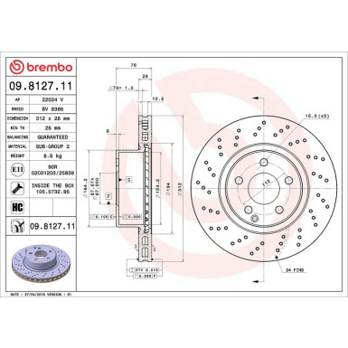 15 481 044 Bremsscheibe VA 09.8127.11 15 481 044 Bremsscheibe VA 09.8127.11
