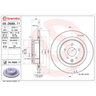 Bremsscheibe HA INFINITY EX 07 PRIME LINE - UV Coated 09.D689.11