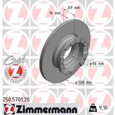 ZIMMERMANN Bremsscheibe 250.5701.20 ZIMMERMANN Bremsscheibe 250.5701.20