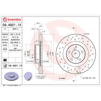 Bremsscheibe VA Xtra TOYOTA GT86 12 XTRA LINE - Xtra 09.A921.1X Bremsscheibe VA Xtra TOYOTA GT86 12 XTRA LINE - Xtra 09.A921.1X