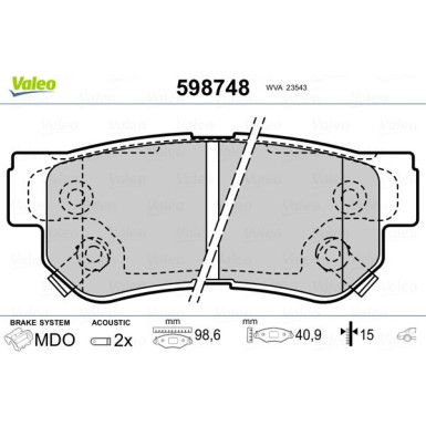 VALEO Bremsbeläge 598748