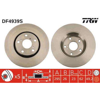 82 481 173 Bremsscheibe VA TOYOTA VERSO 13 TRW SINGLE DF4939S 82 481 173 Bremsscheibe VA TOYOTA VERSO 13 TRW SINGLE DF4939S