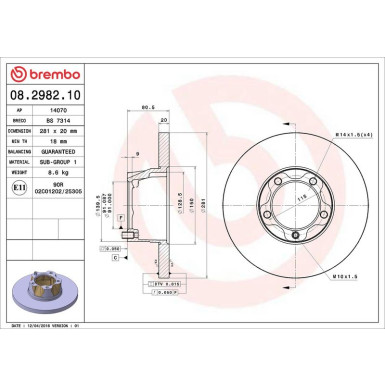 17 481 009 Bremsscheibe VA 08.2982.10 17 481 009 Bremsscheibe VA 08.2982.10