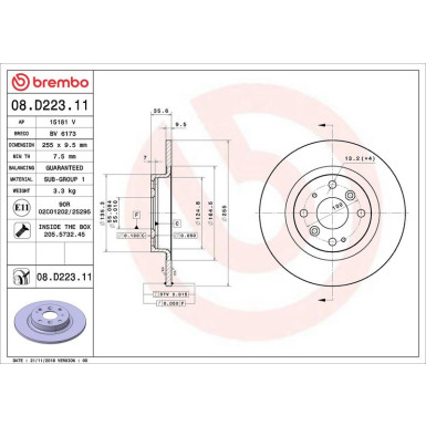 Bremsscheibe HA MAZDA MX-5 15 PRIME LINE - UV Coated 08.D223.11 Bremsscheibe HA MAZDA MX-5 15 PRIME LINE - UV Coated 08.D223.11