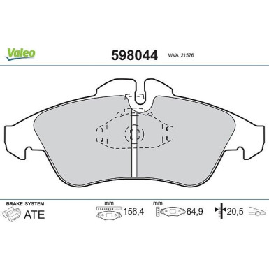 VALEO Bremsbeläge 598044 VALEO Bremsbeläge 598044