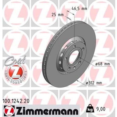 ZIMMERMANN Bremsscheibe 100.1242.20 ZIMMERMANN Bremsscheibe 100.1242.20
