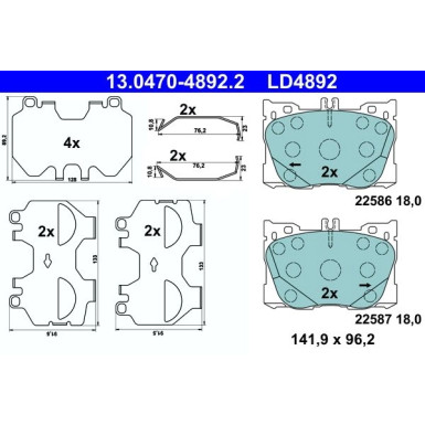 Bremsbelagsatz, Scheibenbremse 13.0470-4892.2 Bremsbelagsatz, Scheibenbremse 13.0470-4892.2
