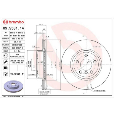 11 481 052 Bremsscheibe VA 09.9581.11 11 481 052 Bremsscheibe VA 09.9581.11
