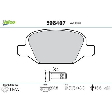 VALEO Bremsbeläge 598407