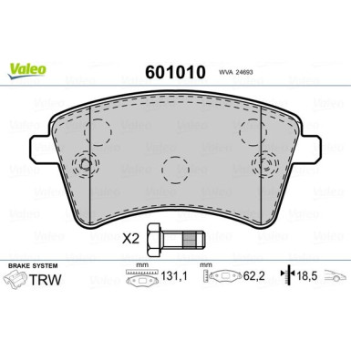 VALEO Bremsbeläge 601010 VALEO Bremsbeläge 601010