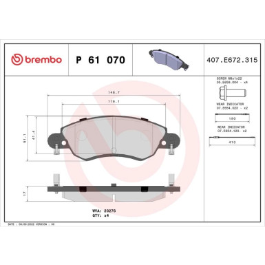 BREMBO Bremsklötze VA P 61 070
