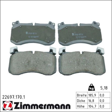 ZIMMERMANN Bremsbelagsatz, Scheibenbremse 22697.170.1 ZIMMERMANN Bremsbelagsatz, Scheibenbremse 22697.170.1