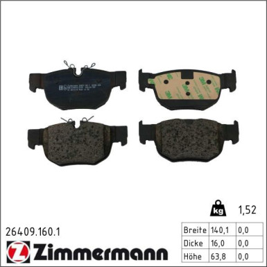 ZIMMERMANN Bremsbelagsatz, Scheibenbremse 26409.160.1 ZIMMERMANN Bremsbelagsatz, Scheibenbremse 26409.160.1