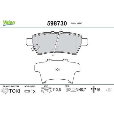 VALEO Bremsbeläge 598730 VALEO Bremsbeläge 598730